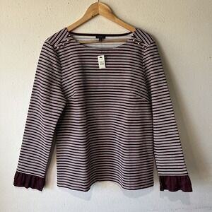 Talbots Long Sleeve Striped Purple with Gold Button Shimmer Size L New Holiday